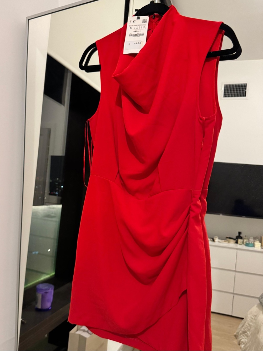 Zara Red Sleeveless Draped Mini Dress
